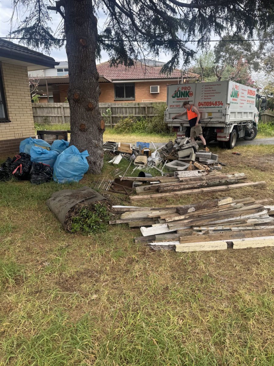Yard full of old timber and renovation waste